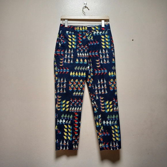 NWOT J.crew Nautical Sailboat Print Navy Blue Pleated Ankle Pants sz 00 - Picture 4 of 10